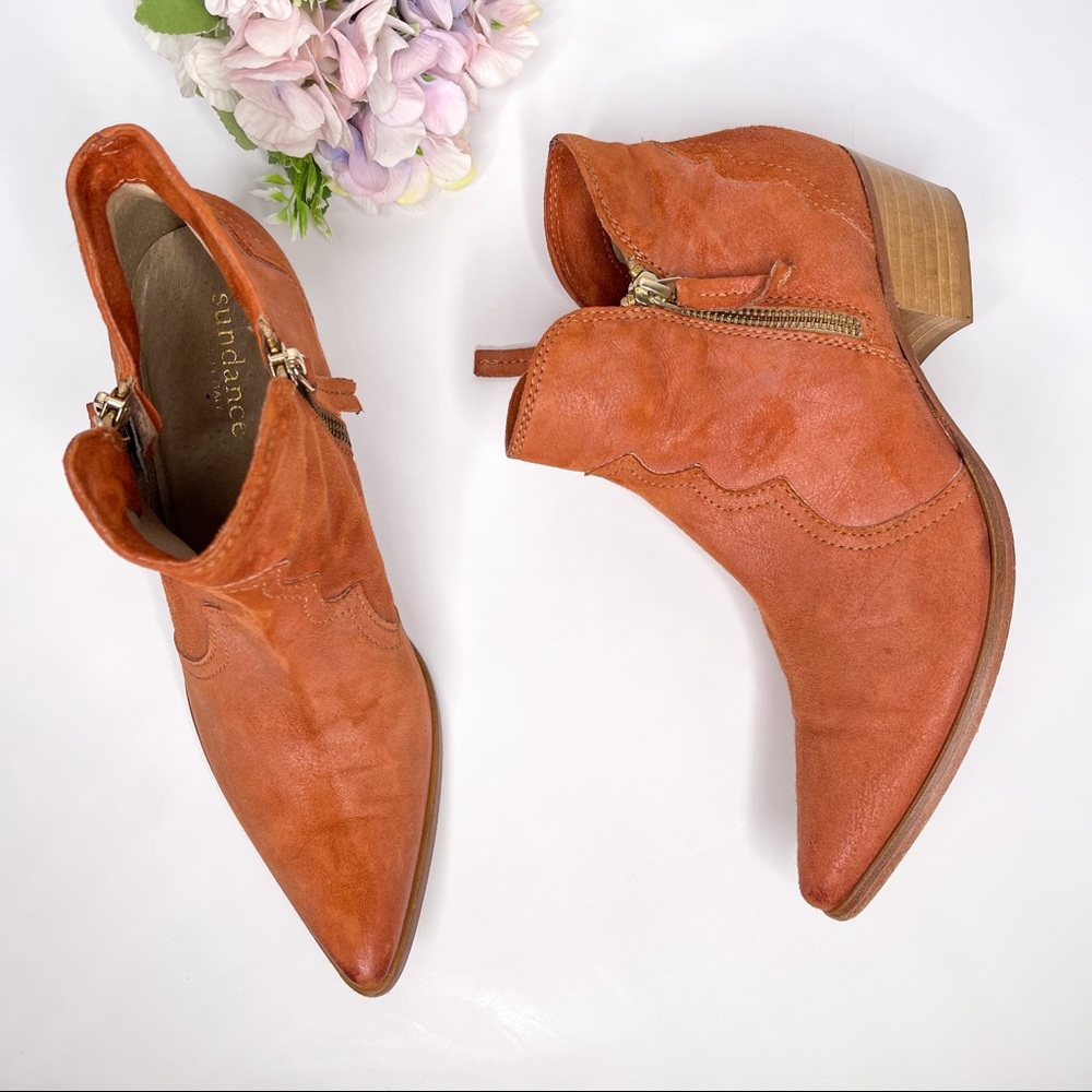 Sundance Orange Terra Cotta Suede Western Booties